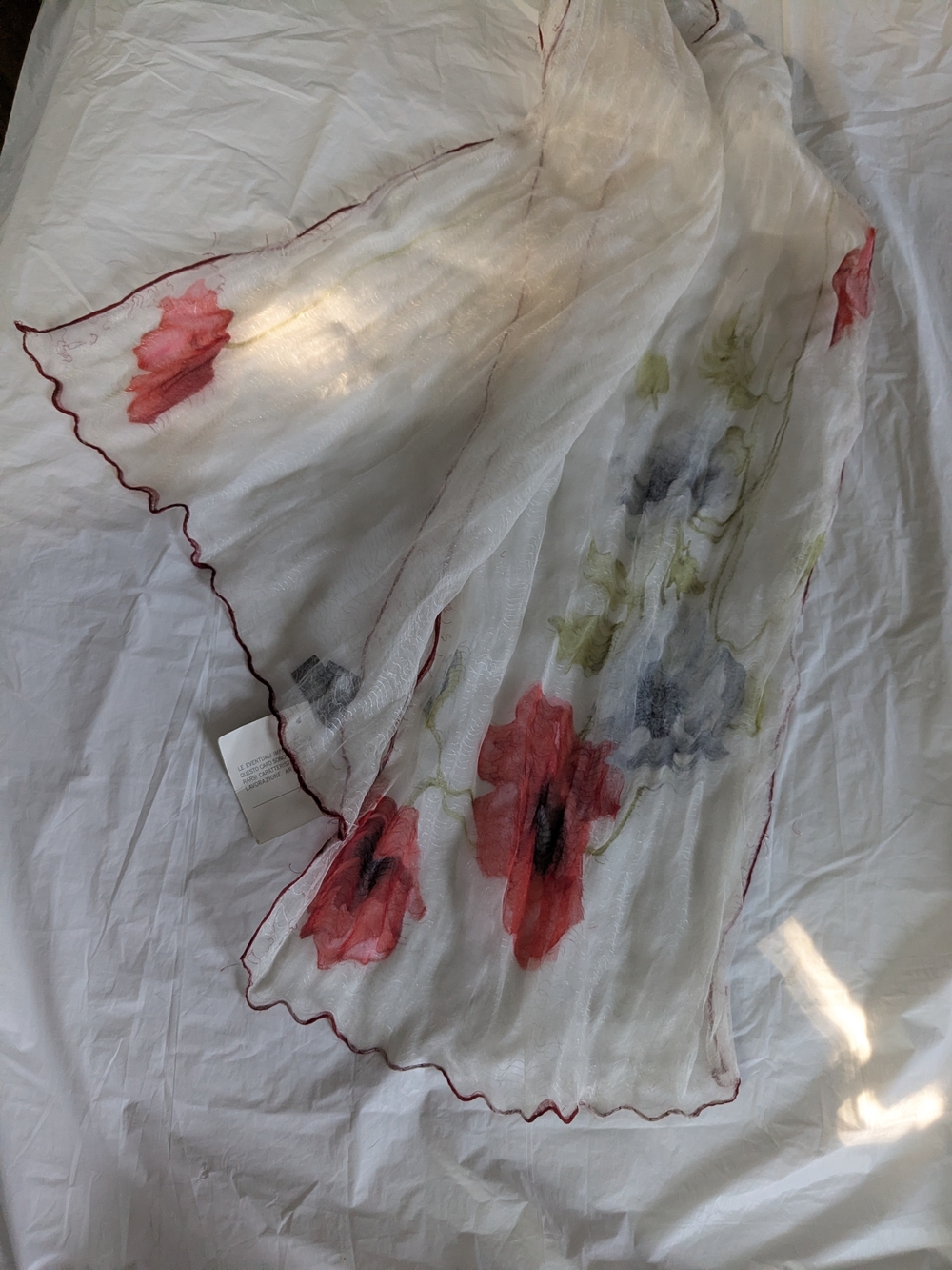 Ostinelli Sheer White Floral Scarf